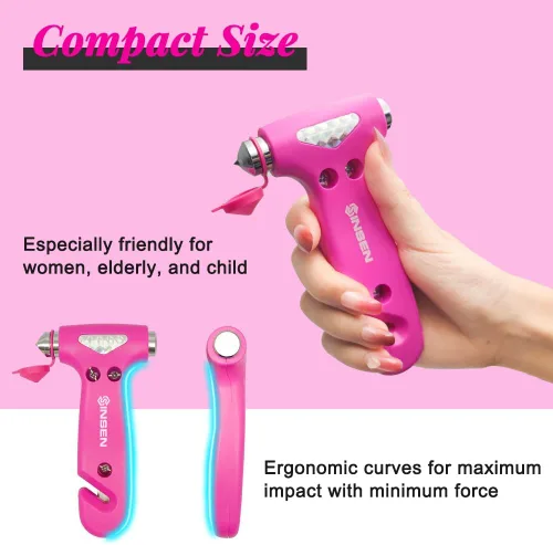 Miniatura 5 de SINSEN Martillo de seguridad para automóvil, rompe ventanas y cortador de cinturón de seguridad para mujeres, kit de emergencia en carretera, rosado