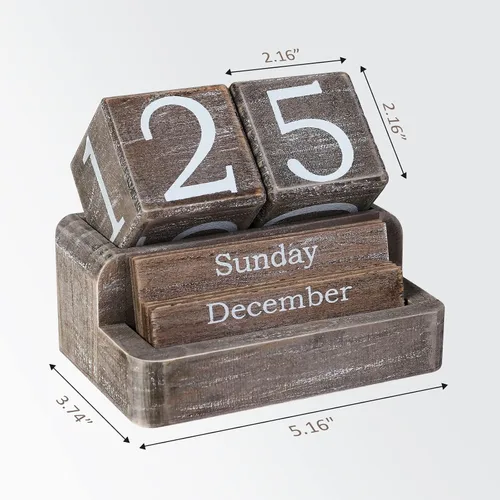 Miniatura 6 de Calendario de Bloques de Madera para Escritorio, Calendario de Escritorio Perpetuo Diario, Accesorios de Escritorio Estilo Granja para Decoración