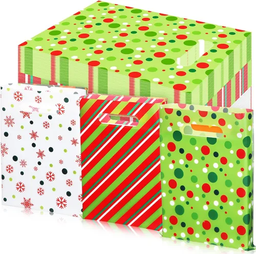 Miniatura 7 de Cholemy 120 Piezas Bolsas de Mercancía de Navidad a Granel Bolsas de Plástico de Navidad 8'' x 10'' Bolsa de Regalo de Favor de Xmas Bolsa de Favor