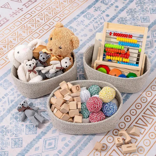 Miniatura 4 de CubesLand Cesta rectangular de organización/almacenamiento, cestas tejidas de cuerda de algodón natural para organizar, cesta pequeña para niños