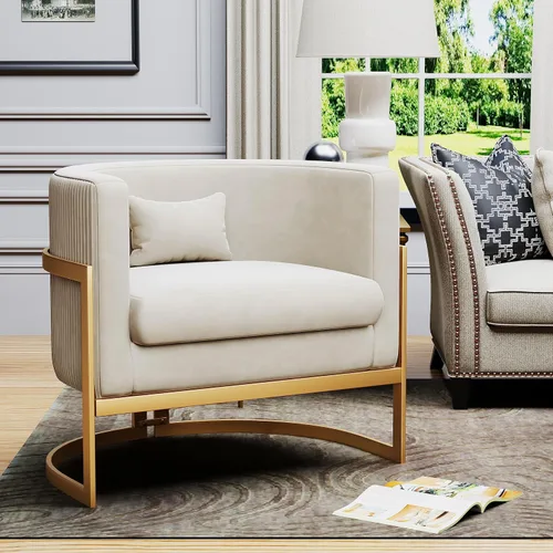Silla decorativa de terciopelo, moderna silla de barril con patas doradas, sillón tapizado para dormitorio, sala de estar, sofá, silla auxiliar de