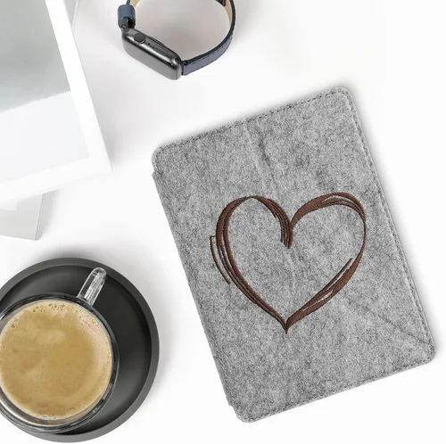 Miniatura 3 de Funda de fieltro de origami compatible con Amazon Kindle Paperwhite 11. generación 2021 - Funda con soporte - Corazón cepillado marrón oscuro