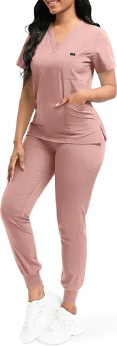 niaahinn Conjunto de ropa quirúrgica clásica con cuello en V y pantalón deportivo de yoga, uniforme médico de enfermería