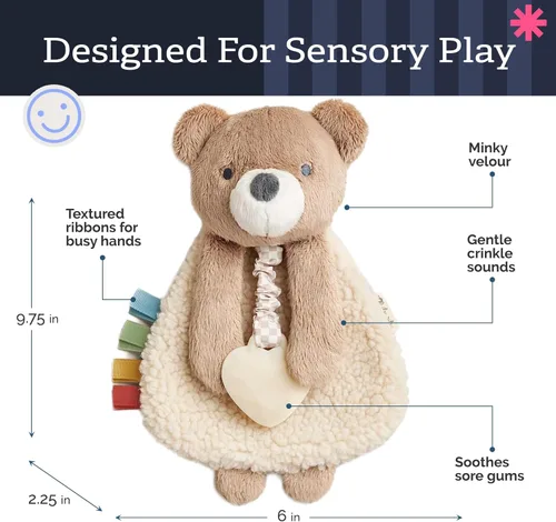 Miniatura 3 de Itzy Ritzy - Itzy Lovey incluye mordedor - Baby Lovey con mordedor, cintas texturizadas y brazos colgantes - Cuenta con sonido arrugado, tela Sherpa