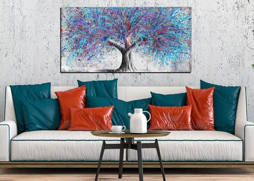 Miniatura 4 de GUGIKA Arte de pared de árbol para sala de estar, lienzo de acuarela azul para decoración de pared en el dormitorio, pintura de grafiti de Banksy