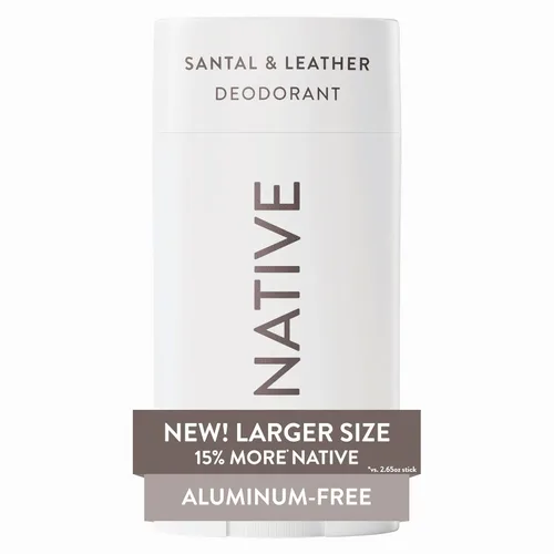 Native Desodorante sin aluminio, Santal y cuero, barra de tamaño grande, control de olores de 72 horas, para mujeres y hombres, contiene
