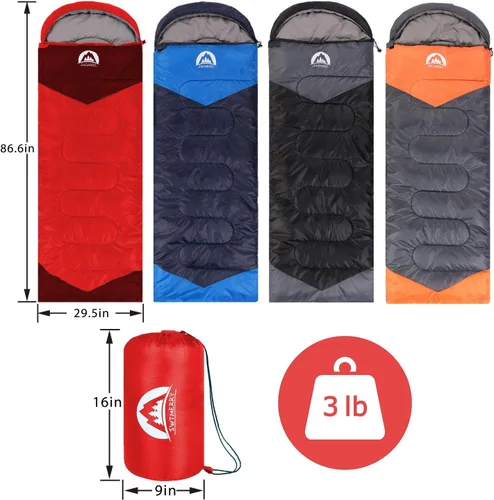 Miniatura 2 de SWTMERRY Saco de dormir para 3 estaciones (verano, primavera, otoño) clima cálido y fresco, ligero, impermeable, para uso en interiores y Rojo