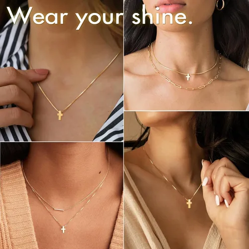Miniatura 7 de Cross Necklace for Womens, 14K Gold Plated Dainty Gold Necklaces Sterling Silver Small Cross Pendant Faith Necklace Simple Gold Necklace Jewelry