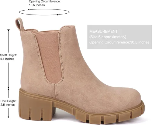 Miniatura 26 de starmerx Botines de plataforma para mujer, botas Chelsea elásticas, tacón medio, botines sin cordones
