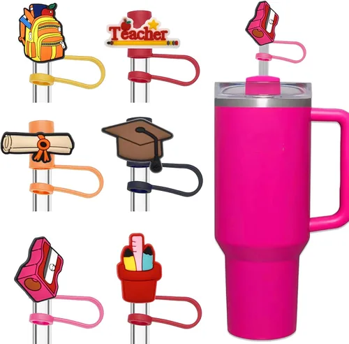 Miniatura 10 de Funda de paja hawaiana para copa Stanley, 6 piezas de adornos de paja de verano reutilizables, accesorios de paja de silicona reutilizables, fiesta
