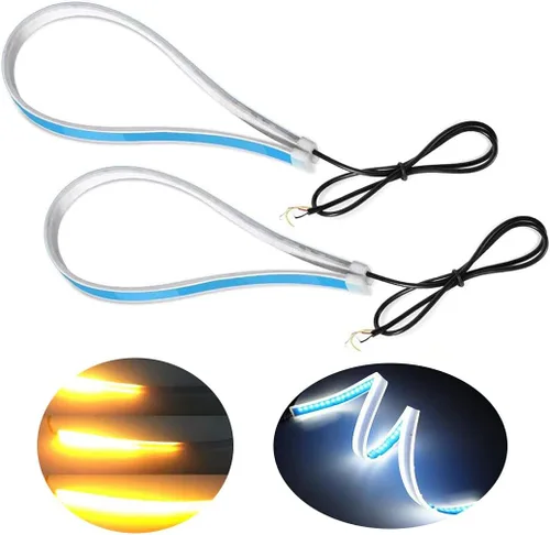 Miniatura 2 de TOPKU Tira de luz LED, 2 unidades, 18 pulgadas, DRL, blanco y ámbar, tira de luz LED para faros delanteros, luz de tubo de luz diurna, luz