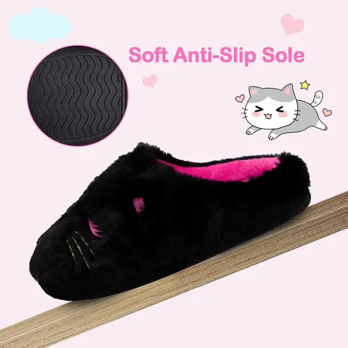 Miniatura 3 de Pantuflas esponjosas para niñas pequeñas, bonitas, de unicornio, gato, para interiores, hogar, zapatos de casa, zapatos de felpa mullida