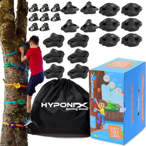Kit de escalada de árbol ninja: 16 soportes grandes de escalada y 8 trinquetes, configuración rápida de 10 minutos, agarres texturizados, diseño
