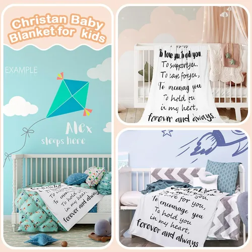 Miniatura 2 de Rtteri Regalo cristiano para bebé, manta de felpa para bebé con respaldo punteado, manta de bautismo con cita de las Escrituras, versículo bíblico