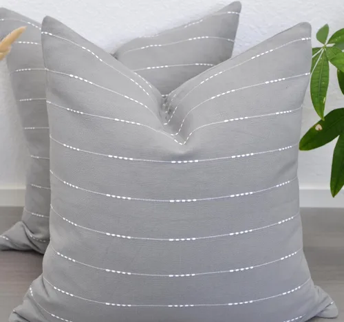 Juego de 2 fundas de almohada modernas color gris de 18 x 18 pulgadas / 18 x 18 pulgadas / algodón tejido con patrón de rayas patrón de rayas color