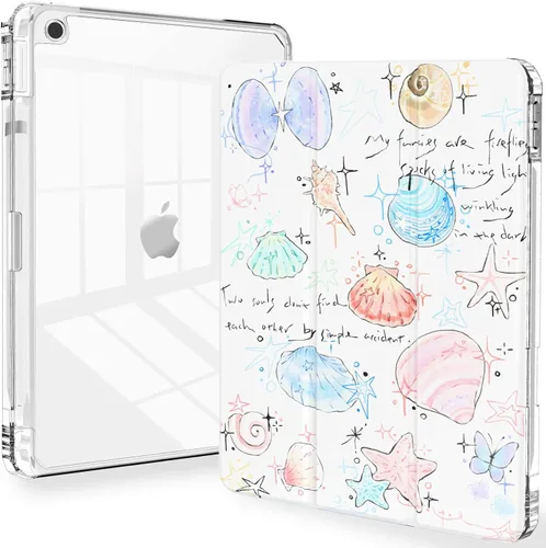 Miniatura 12 de Feams Funda para iPad de 9ª generación, funda triple para iPad 10.2, cubierta trasera transparente con soporte para lápiz y apagado Ángel