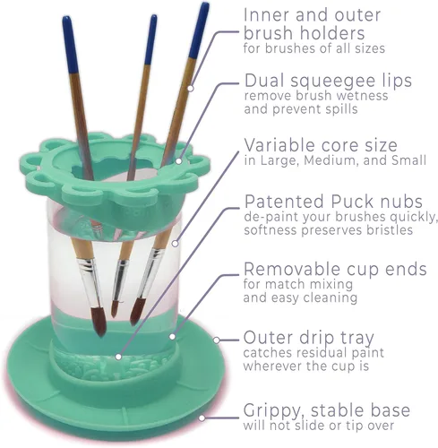 Miniatura 6 de Paint Puck Ultimate Rinse Cup Limpiador de pinceles de pintura (verde, taza) – Vaso de agua para pintura antiderrames y limpiador de pinceles