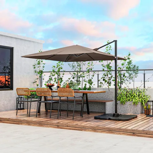 Miniatura 3 de Tangkula Sombrilla de patio voladiza de 9.5 pies, sombrilla cuadrada para exteriores con rotación de 360°, sombrilla colgante de patio resistente