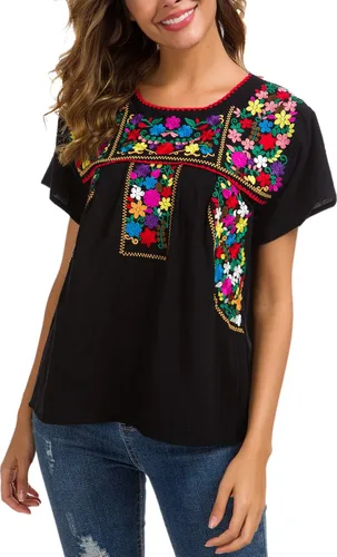 Miniatura 5 de YZXDORWJ - Cómoda blusa mexicana bordada de verano y sin mangas para mujer