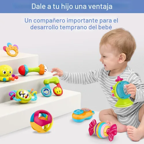 Miniatura 7 de iPlay, iLearn Juego de 10 sonajeros para bebés, juguetes, sonajero fácil de agarrar y sacudir, mordedor sensorial, juguete musical de aprendizaje