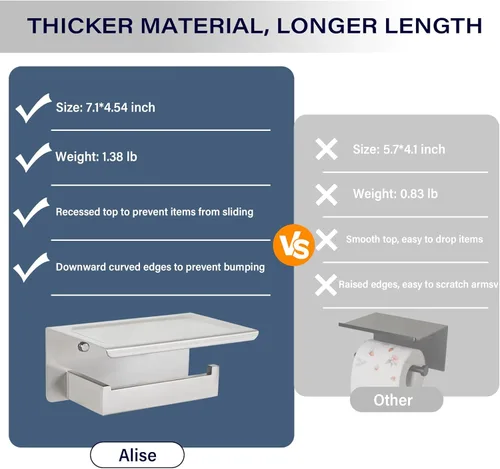Miniatura 7 de Alise Soporte de papel higiénico, soporte de papel higiénico de baño con estante, dispensador de almacenamiento de rollos de papel higiénico