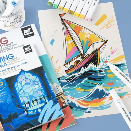 Miniatura 7 de TRANSON Cuaderno de bocetos de medios mixtos para artistas con marcador, 5.8”x8.3” 80 hojas A5 de papel de arte, 80lb/120gsm para pintar, dibujar