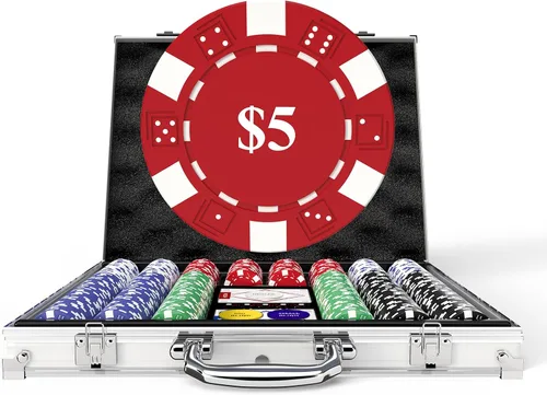Miniatura 10 de HEITOK Juego de fichas de póquer con denominaciones, 300 piezas de 11.5g con números, fichas de casino con 2 barajas, 5 dados y estuche compacto
