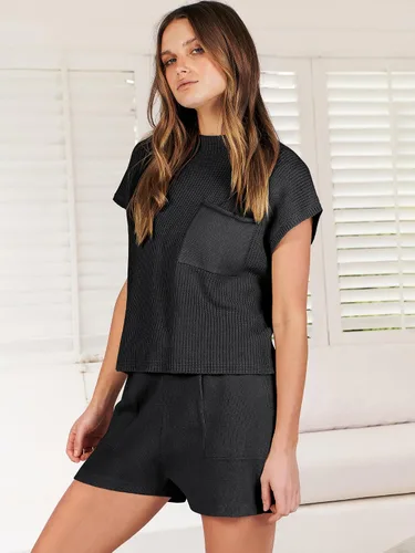 Miniatura 8 de ANRABESS Conjunto de dos piezas para mujer, suéter corto, suéter y pantalones cortos, conjunto de ropa de descanso