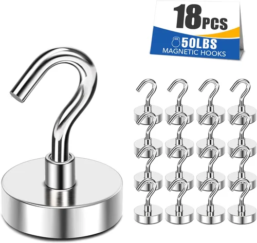 Miniatura 10 de MIKEDE Ganchos Magnéticos, 30 Libras+ Imanes de Tierra Negros de Servicio Pesado con Gancho para Refrigerador, Ganchos Magnéticos de Crucero