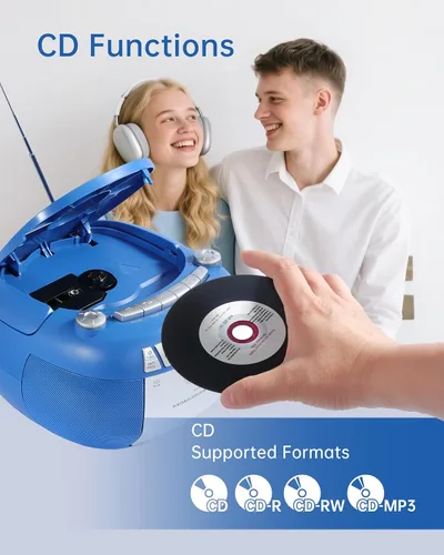 Miniatura 3 de Boombox - Reproductor de CD con Bluetooth y reproductor de cassette, radio AM/FM portátil, entrada MP3/USB/AUX, sistema de sonido estéreo