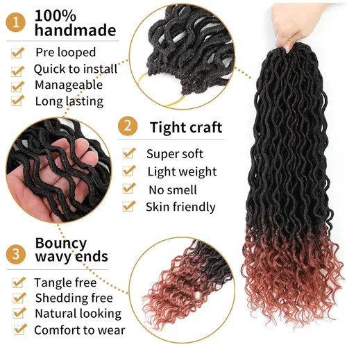 Miniatura 3 de Trenzas postizas Goddess, 6 paquetes de 18 pulgadas, cabello lacio, trenzado con ganchillo, para mujeres negras, trenzas postizas ombre con puntas