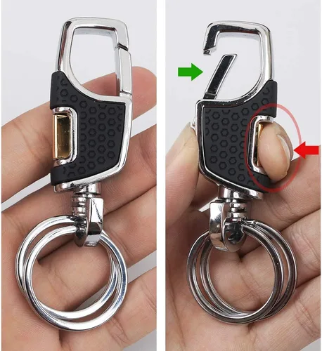 Miniatura 3 de homEdge Llavero resistente, paquete de 2 llaveros de automóvil con 2 llaveros de metal, mosquetón, negro y marrón