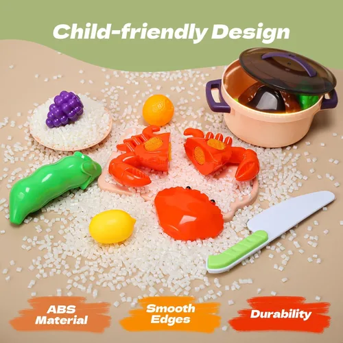Miniatura 8 de CUTE STONE - Juego de 51 piezas de accesorios de cocina en miniatura para niños, juego de cocina de imitación con ollas, sartenes, utensilios