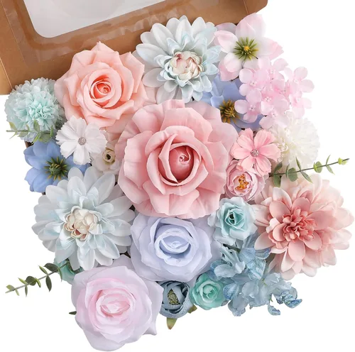 Miniatura 38 de Floweroyal Flores artificiales, rosas falsas, dalia con tallos para ramos de novia, baby shower, arreglo floral, centros de mesa, decoración