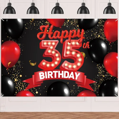 Miniatura 48 de Cartel de feliz cumpleaños 15 color rojo y negro, decoración temática de globos para niñas y mujeres, princesas de 15 años, fiesta de cumpleaños