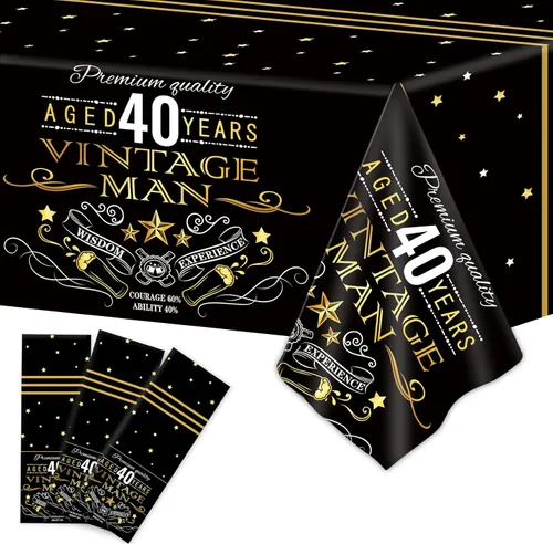 gisgfim 3 manteles vintage de 40 años, manteles vintage para fiestas de cumpleaños número 40, suministros de fiesta de plástico para cumpleaños de
