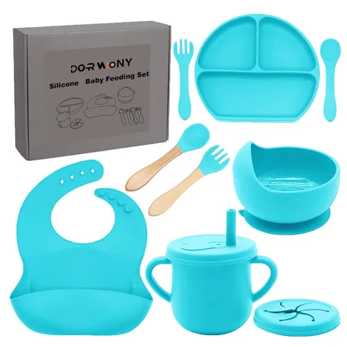 Miniatura 13 de Juego de alimentación para bebés 100% de silicona, sin BPA, con ventosa, plato dividido, juego de platos de autoalimentación para niños pequeños