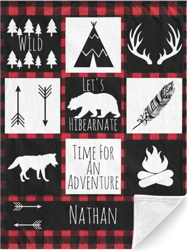 Miniatura 16 de Manta de bebé personalizable para niños, bosque, manta de bebé personalizada con nombre Swadding, mantas para bebés recién nacidos, regalos Oso rojo