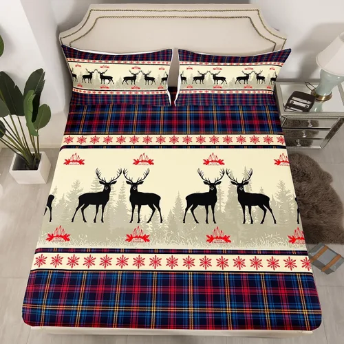 Miniatura 10 de Erosebridal Sábana bajera ajustable de Papá Noel con bolsillo profundo para niños, niñas y niños, juego de ropa de cama de Navidad para niños