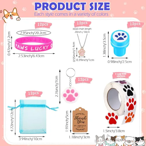 Miniatura 2 de Chivao Juego de 85 piezas de recuerdos de fiesta de pata de perro con pulsera de silicona con estampado de pata, llavero, cadena colgante, bolsa