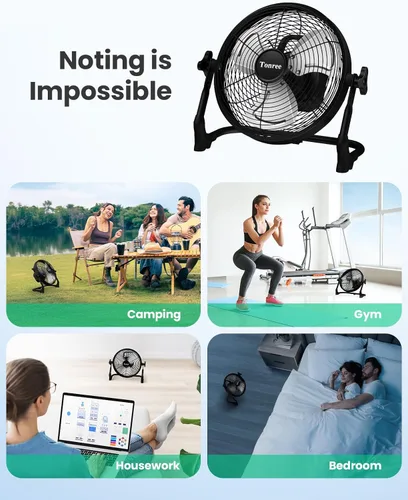 Miniatura 5 de Ventilador de suelo portátil de 10 pulgadas, funciona con pilas, ventilador recargable inalámbrico, ventilador inalámbrico de alta velocidad, carga