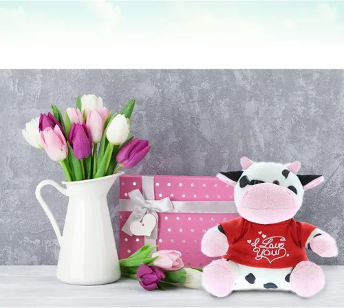 Miniatura 5 de DolliBu Vaca de peluche con texto en inglés "I Love You", bonito animal de peluche con camisa roja y nombre, regalo personalizado para el día de San