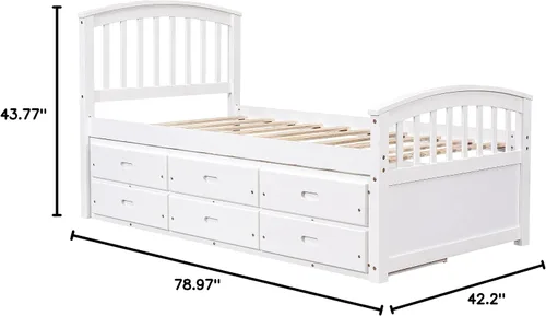 Miniatura 9 de Merax Cama de almacenamiento de madera maciza con 6 cajones, soporte de listones de madera, no necesita somier