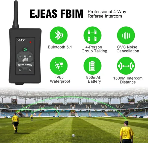 Miniatura 4 de EJEAS FBIM - 4 juegos de intercomunicador Bluetooth de árbitro de fútbol profesional, 850 mAh, dúplex completo 4,921.3 ft, inalámbrico Bluetooth