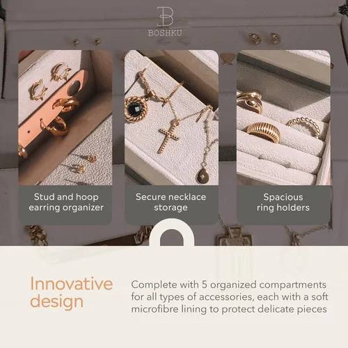 Miniatura 4 de Joyero organizador de joyas de viaje Lujoso organizador de viaje compacto con soporte para collares, organizador de aretes, soporte para anillos