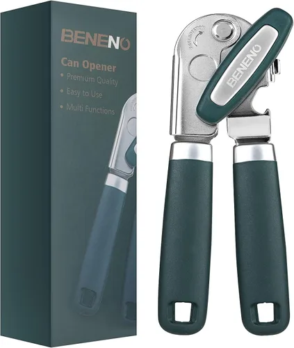 Beneno Abrelatas manual resistente con imán, hoja de acero al carbono afilada duradera, corte suave, gran perilla de ahorro de esfuerzo y mango de