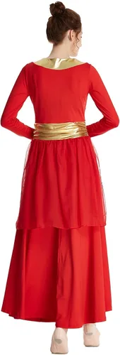 Miniatura 6 de MYRISAM Mujeres Alabanza Bata de Baile Culto Litúrgico Cintura Metálico Vestido de Manga Larga Falda de Gasa Traje Lírico