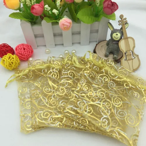 Miniatura 7 de Bolsitas de organza transparentes con impresión de ratán Ankirol, ideales para bodas y fiestas del bebé, para regalos o muestras (100 unidades)
