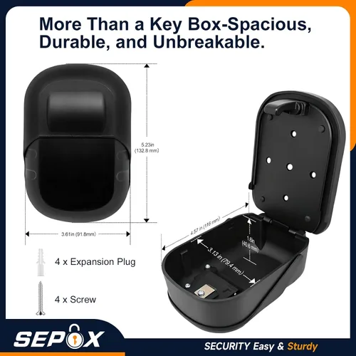 Miniatura 5 de SEPOX® Caja de metal con cerradura de llave de 2 piezas con combinación de 4 dígitos, espacio extragrande, capacidad de 6 a 10 llaves, cubierta