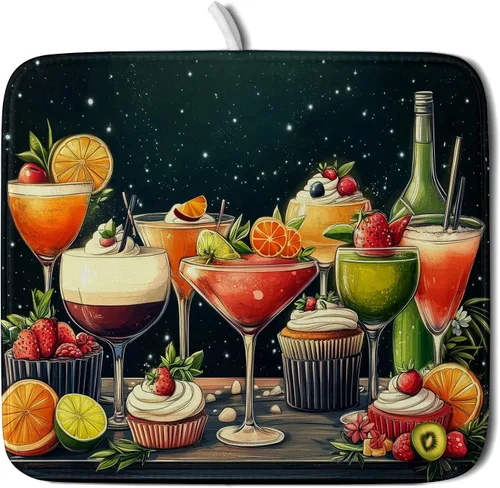 Miniatura 16 de Tapete de secado de platos de cabaña rústica, tapete escurridor de vida silvestre de oso del bosque, alce, 18 x 24 pulgadas, almohadilla escurridor